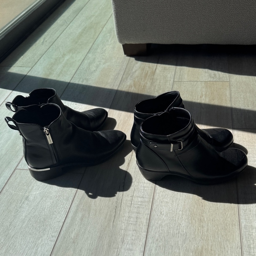 2 Pairs for 30-Calvin Klein Black Leather Ankle Boots